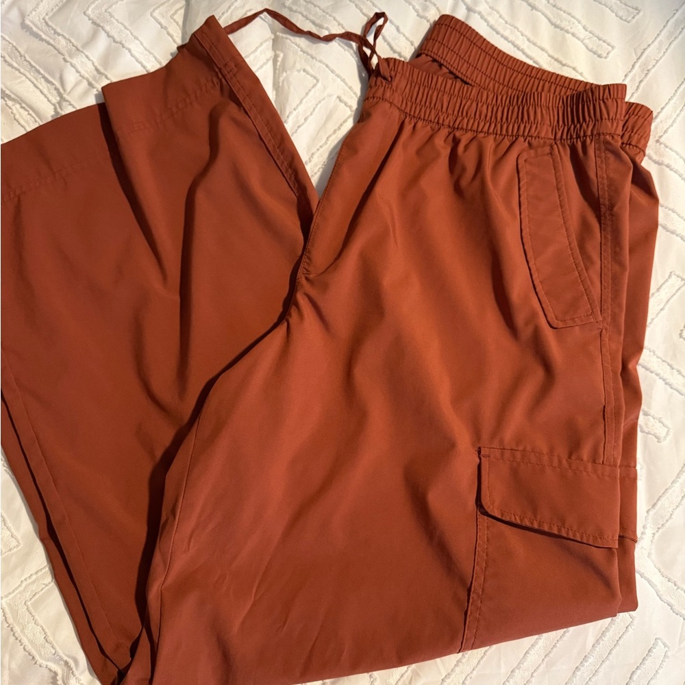 Orange Wide Leg Pants with Elastic Waistband